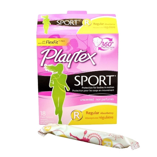 Playtex Sport Regular Unscented Plastic Tampons, 18 Count, 12 Per Case