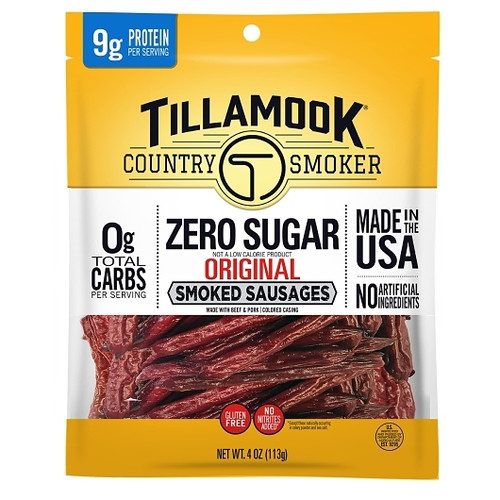 Tillamook Country Smoker Zero Sugar Original Smoked Sausage, 4 Ounce, 12 Per Case
