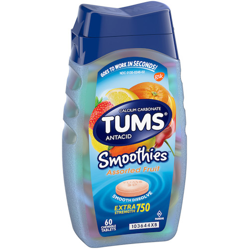 Tums Assorted Fruit Smoothie Tablets, 60 Each, 6 Per Pack, 6 Per Case
