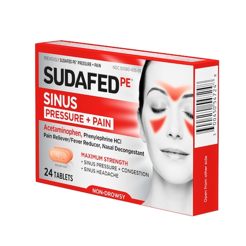 Sudafed Non-Drowsy Pe Sinus Pressure & Pain Caplets, 24 Count, 6 Per Pack, 12 Per Case