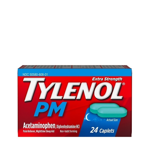 Tylenol Pm Extra Strength Caplets, 24 Count, 6 Per Pack, 12 Per Case
