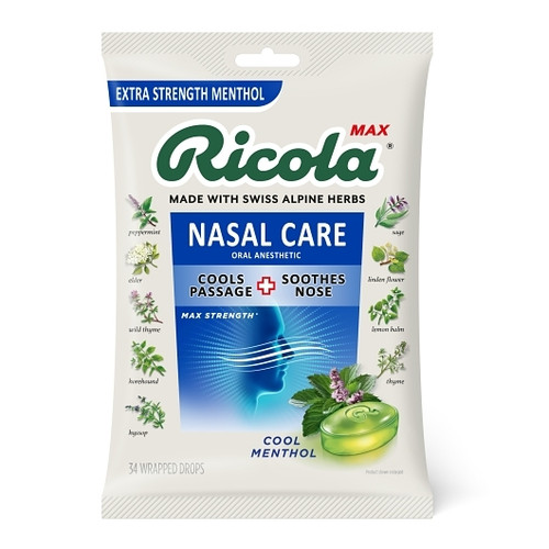 Ricola Max Cool Nasal Care Menthol, 34 Count, 6 Per Pack, 6 Per Case