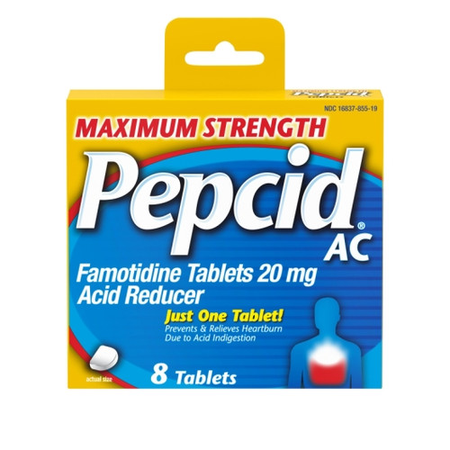 Pepcid Ac Maximum Strength Acid Reducer Tablets, 8 Count, 6 Per Pack, 6 Per Case