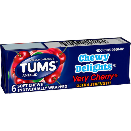 Tums Very Chewy Delights Cherry, 6 Each, 12 Per Pack, 12 Per Case