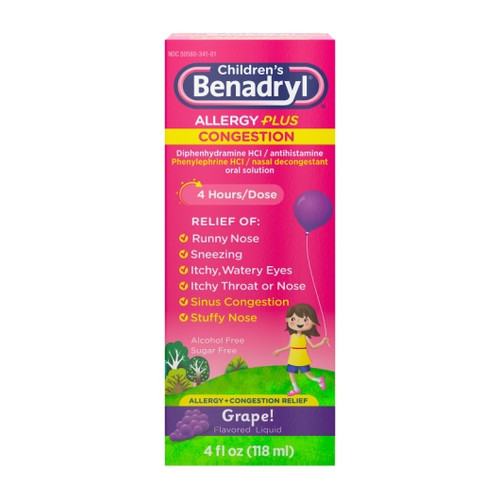 Bena_Chil Benadryl Allergy Plus Congestion, 4 Fluid Ounce, 3 Per Pack, 12 Per Case