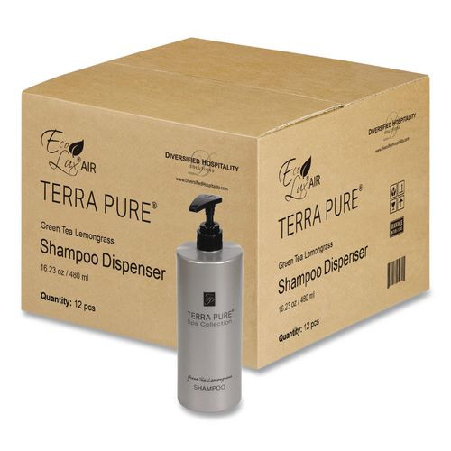 Terra Pure Shampoo Air Pump, Green Tea Lemongrass Scent, 16.23 oz Bottle, 12/Carton
