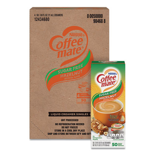 Coffee Mate Liquid Coffee Creamer, Sugar-Free Hazelnut, 0.38 oz Mini Cups, 50/Box, 4 Boxes/Carton