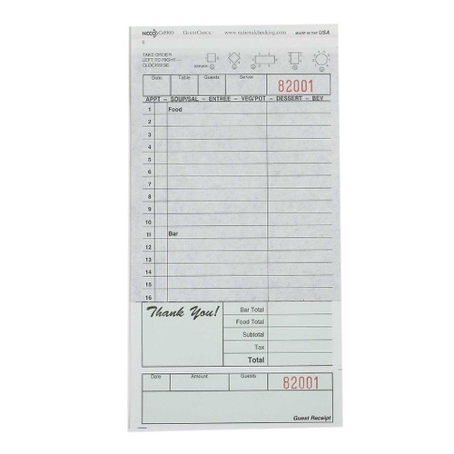 National Checking 2 Part Carbon Green Tint 16 Line Guest Check, 4.25 Inch X 8.25 Inch