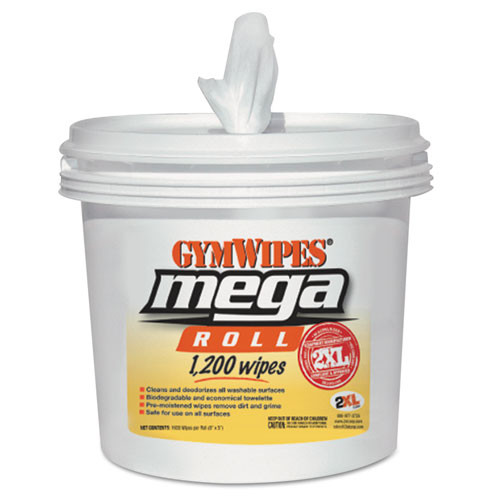 Gym Wipes Mega Roll Refill, 8 X 8, White, 1200/roll, 2 Rolls/carton