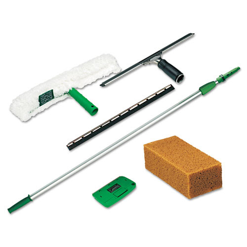 Pro Window Cleaning Kit W/8ft Pole, Scrubber, Squeegee, Scraper, Sponge