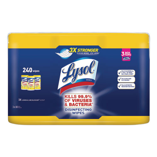 Disinfecting Wipes, 7 X 7.25, Lemon And Lime Blossom, 80 Wipes/canister, 2 Canisters/pack, 3 Packs/carton