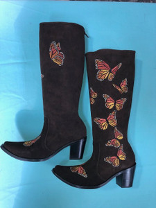 Size 7.5 Tall boots - Butterfly design in Chocolate 