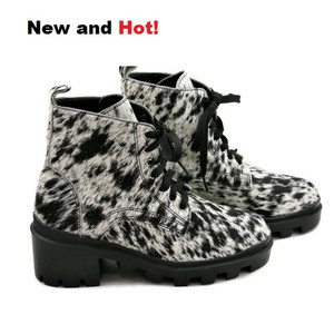 Cami Combat Boots - Salt & Pepper Cowhide