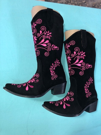 Size 7 Cowgirl boots - Black w/ Pink stitch