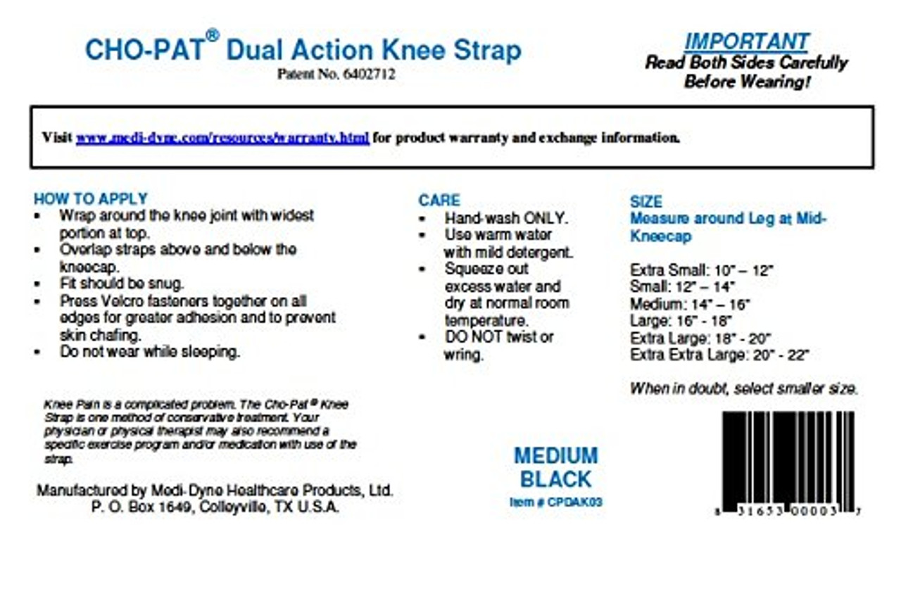Cho Pat Dual Action Knee Size Chart