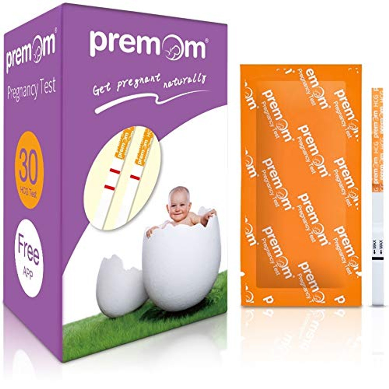 Premom 30 Pack Hcg Pregnancy Test Strips 30 Individually Wrapped Pregnancy Test Kit Over 99