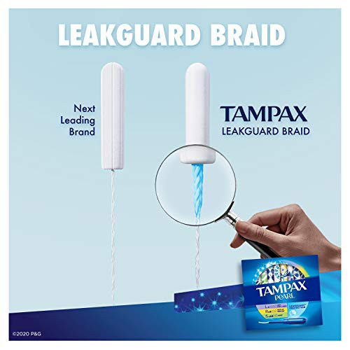 Tampax Pearl Tampons, Light/Regular/Super Absorbency with LeakGuard Braid,  Triple Pack, Unscented, 34 Count