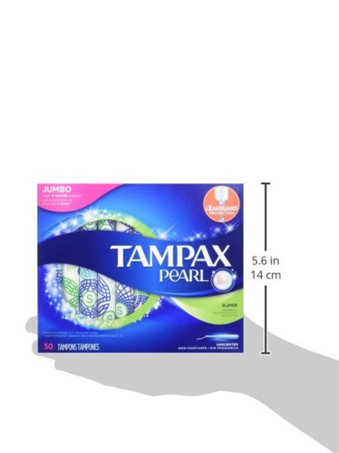 Tampax Pearl Tampons Super Absorbency with LeakGuard Braid, Unscented, 50  Count