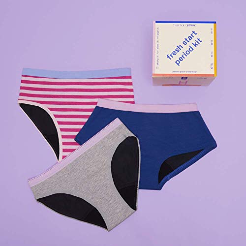 Thinx BTWN Teen Period Underwear - Fresh Start Period Kit for Teen Girls  (Stars, Green, and Grey