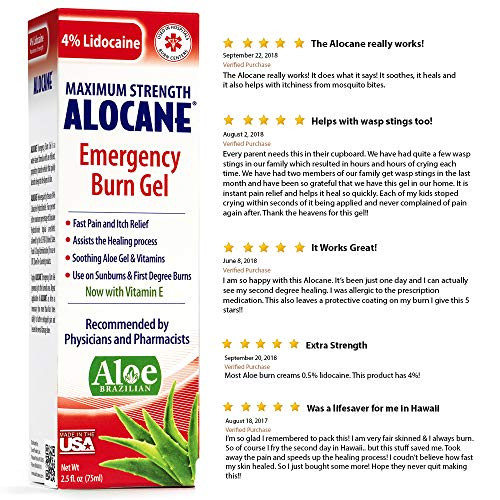  ALOCANE Emergency Burn Spray, 4% Lidocaine Max Strength Fast  Pain Itch Relief for Minor Burns, Sunburn, Kitchen First Aid Treatment Burn  Care, 4 Fl Oz : Health & Household