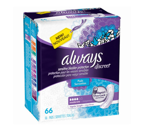 Always Discreet Boutique Incontinence Pads, Size 5, Heavy Absorption, Long,  28 Pads