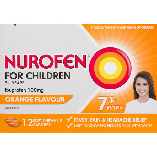 Nurofen Childrens 7+ Orange - 24 Chewable Capsules Blooms The Chemist