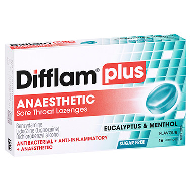 Difflam Plus Anaesthetic Sore Throat Lozenges Eucalyptus & Menthol - 16 Pack