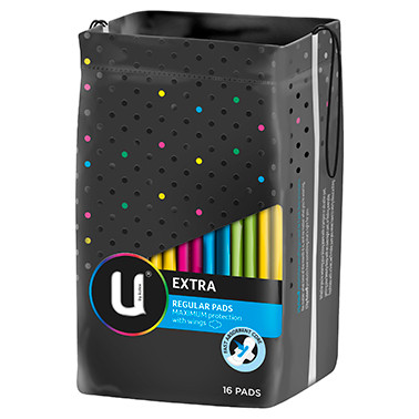 U by Kotex Pads Extra Regular With Wings - 16 Pack