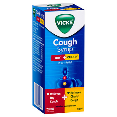 Vicks Cough Syrup Dry + Chesty 200mL at Blooms The Chemist