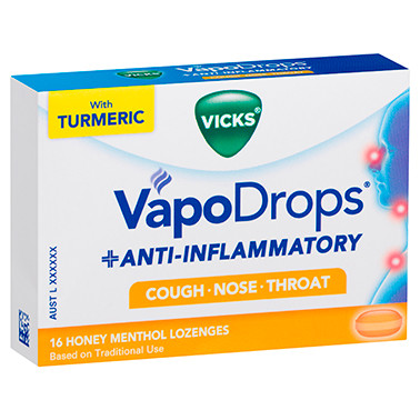 Vicks VapoDrops + Anti-Inflammatory Honey Menthol 16 Lozenges at Blooms The Chemist