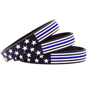 3 of Flag Thin Blue Line Wristbands