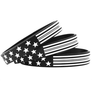3 of Flag Thin Gray Line Wristbands