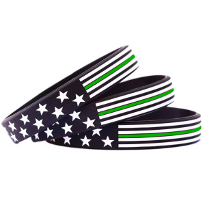 3 of Flag Thin Green Line Wristbands