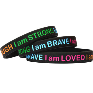 3 of I am Strong Brave Loved Enough Wristbands