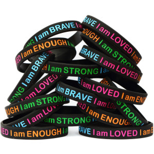 50 of I am Strong Brave Loved Enough Wristbands
