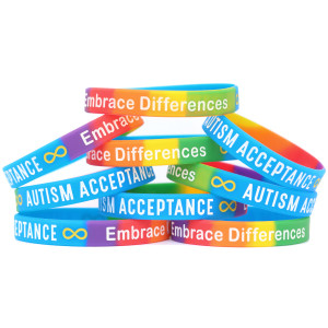 10 of Infinity Sign Rainbow Autism Acceptance Wristbands