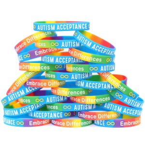 50 of Infinity Sign Rainbow Autism Acceptance Wristbands