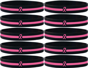 10 of Pink Ribbon Bracelets Thin Pink Line Wristbands 10 of Pink Ribbon Bracelets Thin Pink Line Wristbands