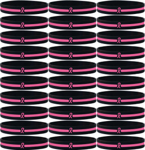 100 of Pink Ribbon Bracelets Thin Pink Line Wristbands