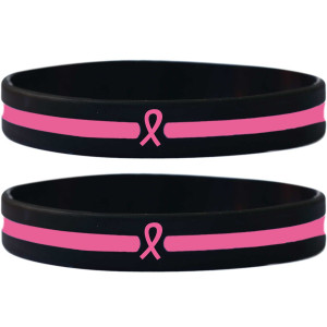 2 of Pink Ribbon Bracelets Thin Pink Line Wristbands 2 of Pink Ribbon Bracelets Thin Pink Line Wristbands