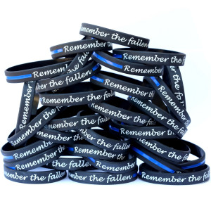100 of Remember the Fallen Thin Blue Line Wristbands