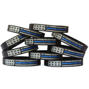 10 of Worn Distressed Flag Blue Line Wristbands