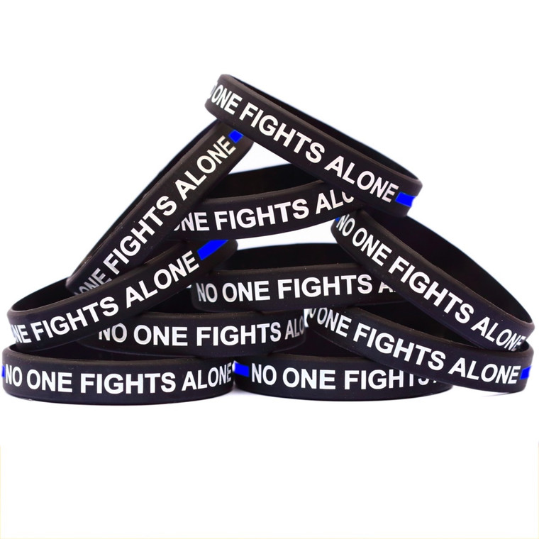 10 of Blue Line No One Fights Alone Wristbands