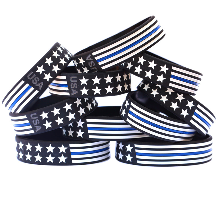 10 of Bold Flag Blue Line Wristbands