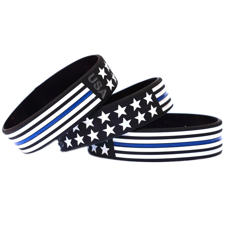 3 of Bold Flag Blue Line Wristbands