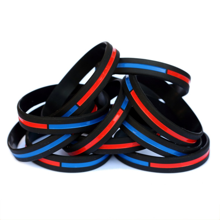 10 of Combined Red and Blue Line Wristbands