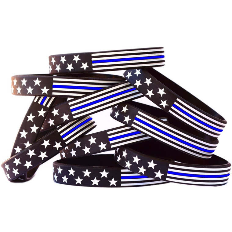 100 of Flag Thin Blue Line Wristbands