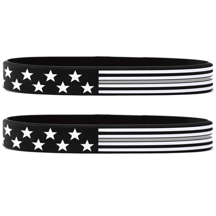 2 of Flag Thin Gray Line Wristbands
