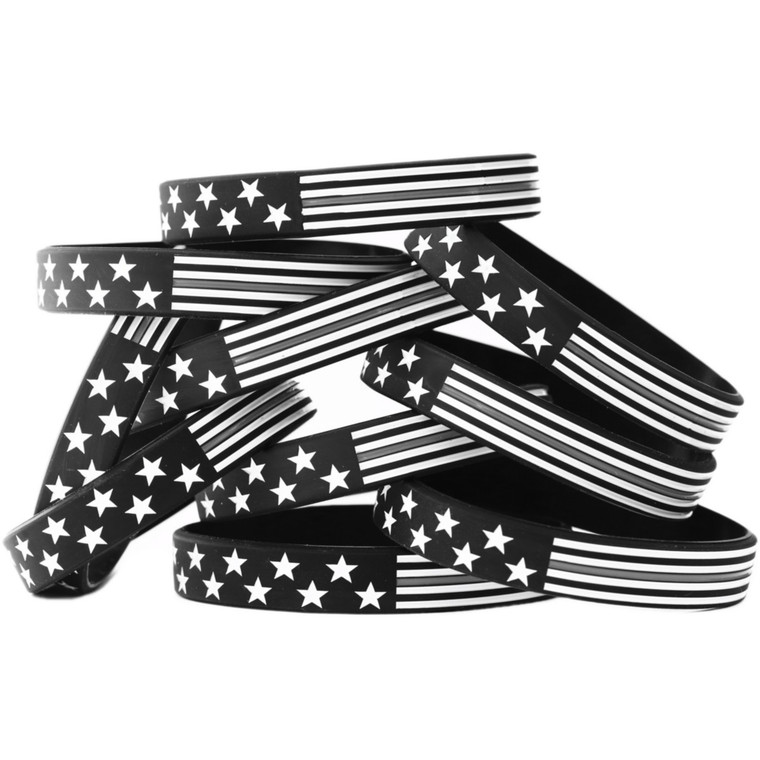 50 of Flag Thin Gray Line Wristbands
