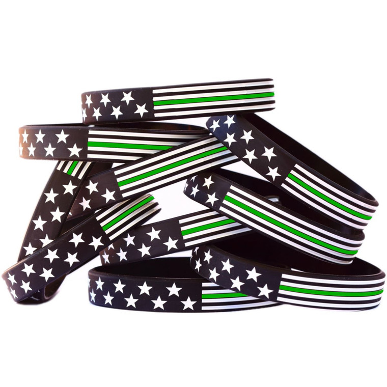 20 of Flag Thin Green Line Wristbands